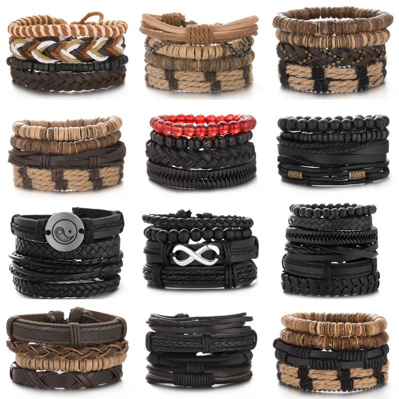 Pulseiras de Couro Envoltório Masculinas - PAGUE 1 LEVE 4