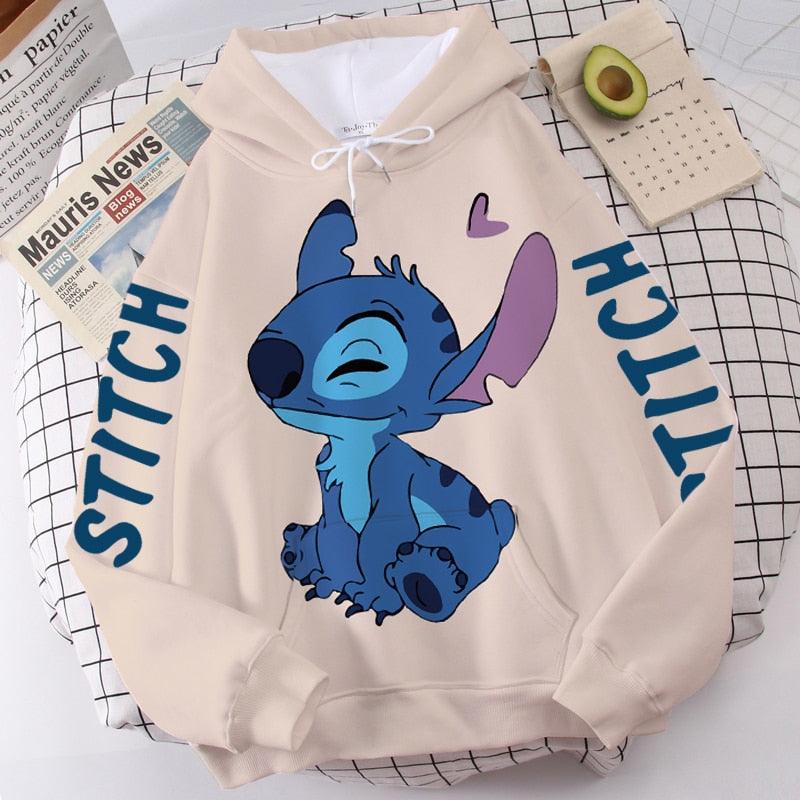 Moletom com capuz Disney Fashion Stitch Angel Monster Letter Cartoon Moletom Pulôver Bonito Harajuku Moletom Feminino Bolso Top - Mágico Ofertas