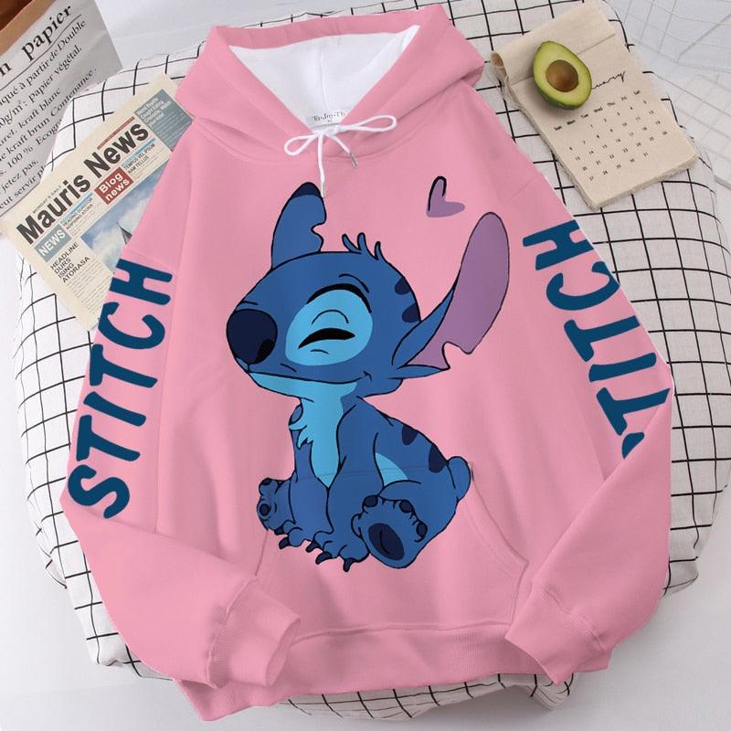 Moletom com capuz Disney Fashion Stitch Angel Monster Letter Cartoon Moletom Pulôver Bonito Harajuku Moletom Feminino Bolso Top - Mágico Ofertas