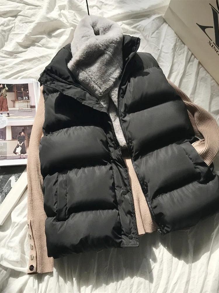 Jaqueta parka feminina inverno quente de algodão acolchoado sem mangas - Mágico Ofertas