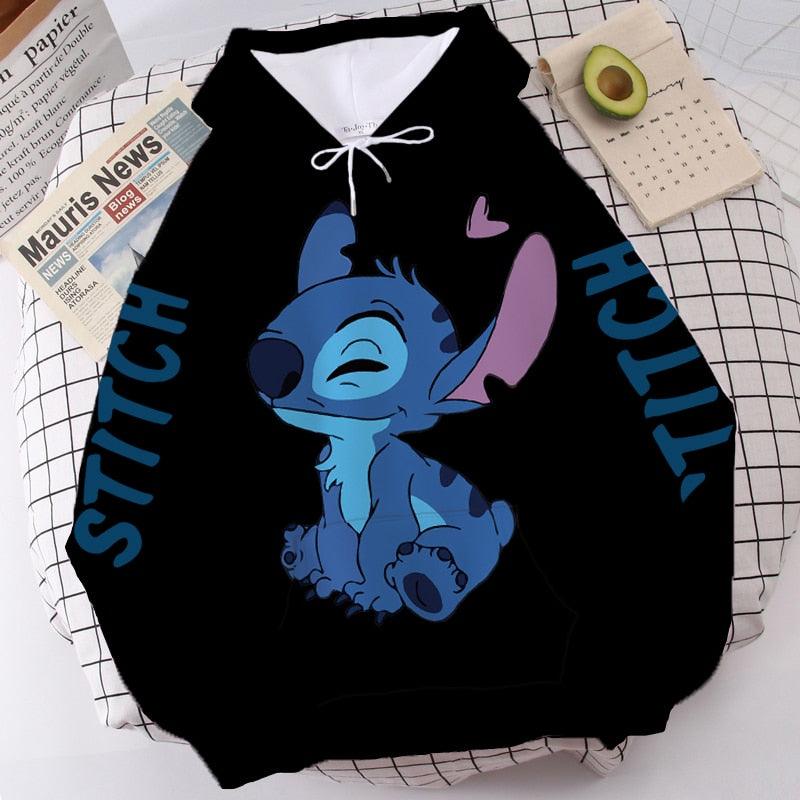 Moletom com capuz Disney Fashion Stitch Angel Monster Letter Cartoon Moletom Pulôver Bonito Harajuku Moletom Feminino Bolso Top - Mágico Ofertas