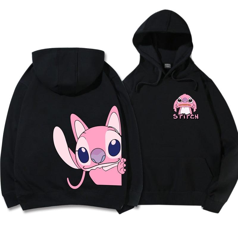 Moletom com capuz Disney Fashion Stitch Angel Monster Letter Cartoon Moletom Pulôver Bonito Harajuku Moletom Feminino Bolso Top - Mágico Ofertas