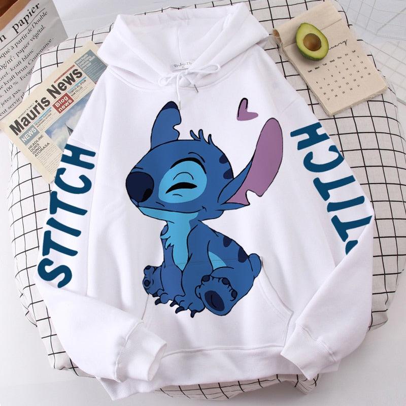 Moletom com capuz Disney Fashion Stitch Angel Monster Letter Cartoon Moletom Pulôver Bonito Harajuku Moletom Feminino Bolso Top - Mágico Ofertas