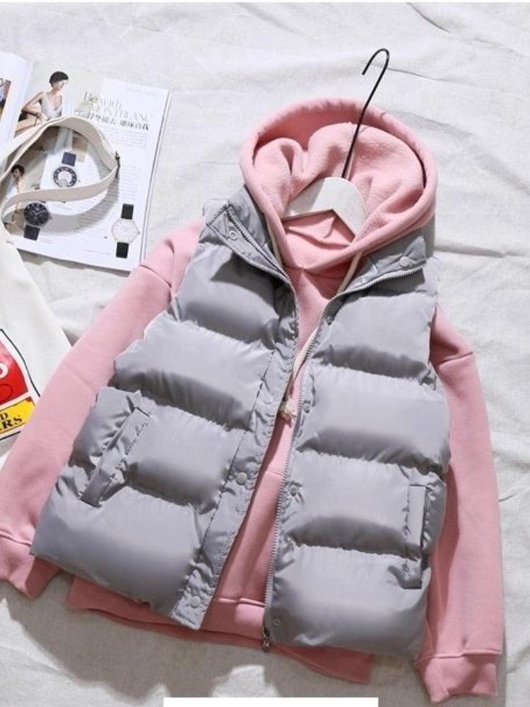 Jaqueta parka feminina inverno quente de algodão acolchoado sem mangas - Mágico Ofertas